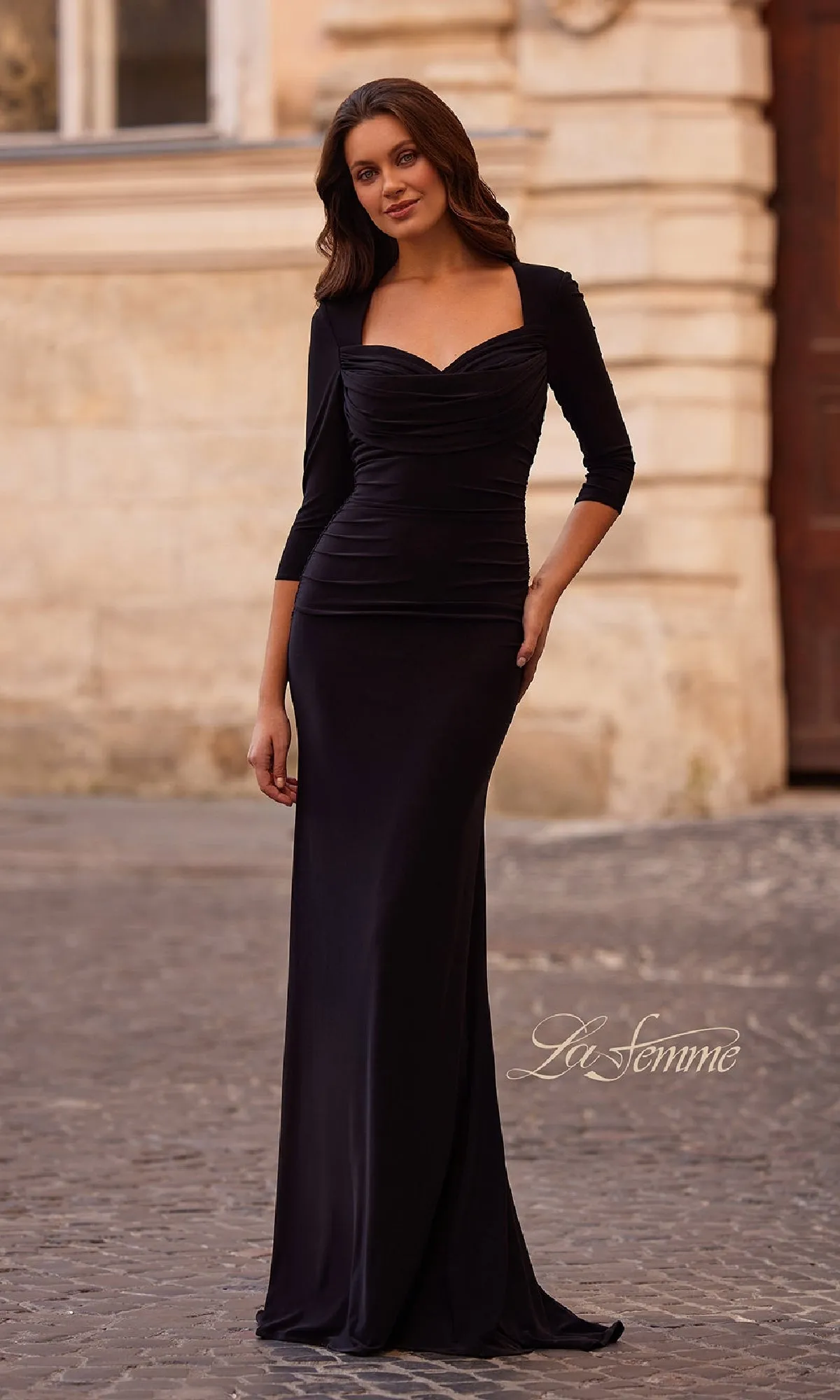 Long Black Jersey Formal Dress: La Femme 33135 sold by PromGirl