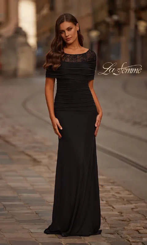 Short Sleeve Black Formal Gown: La Femme 33120 sold by PromGirl