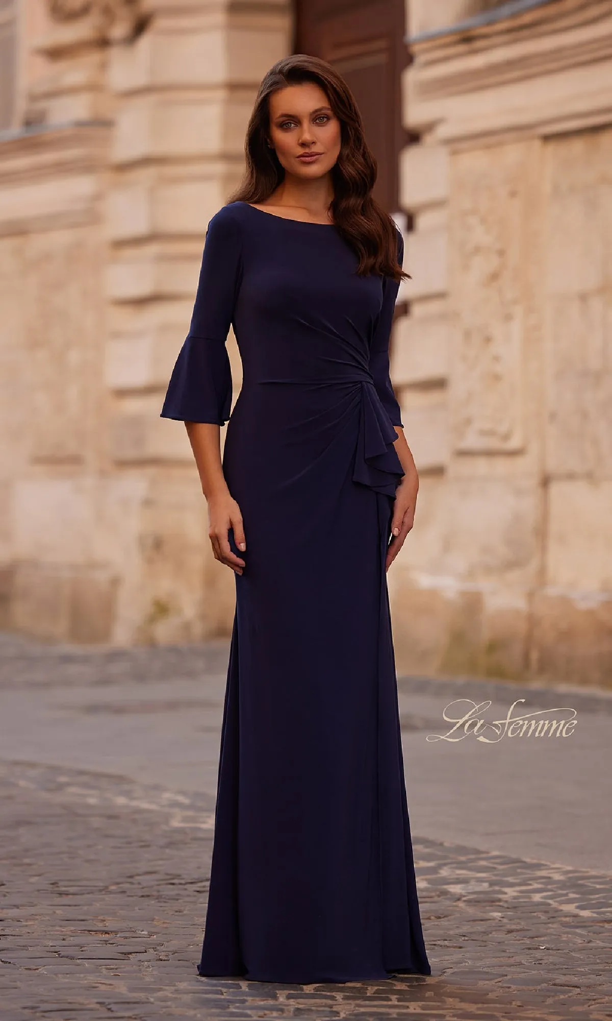Bell-Sleeve Long Formal Dress: La Femme 29999 sold by PromGirl
