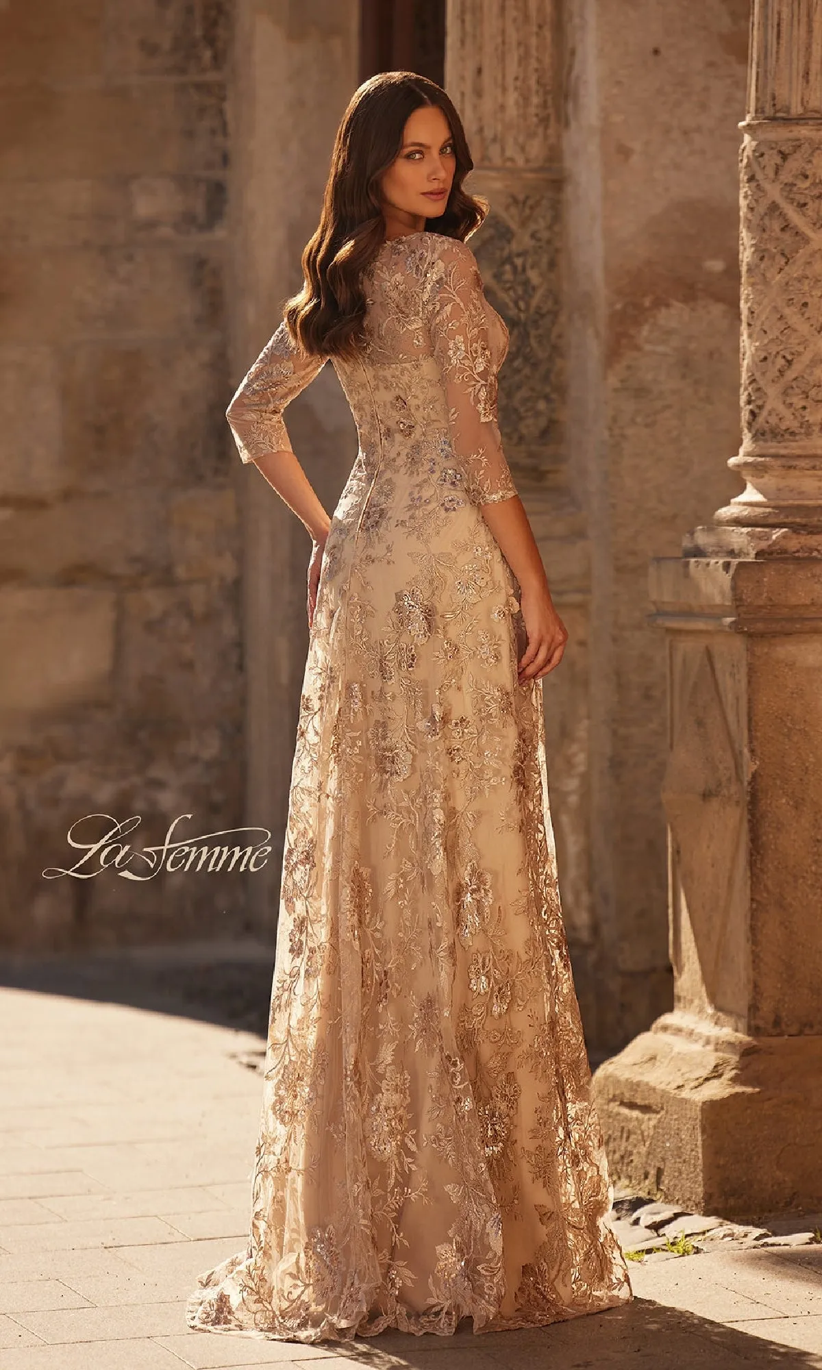 Long Floral-Lace Formal Dress: La Femme 30803 sold by PromGirl product image thumbnail 2