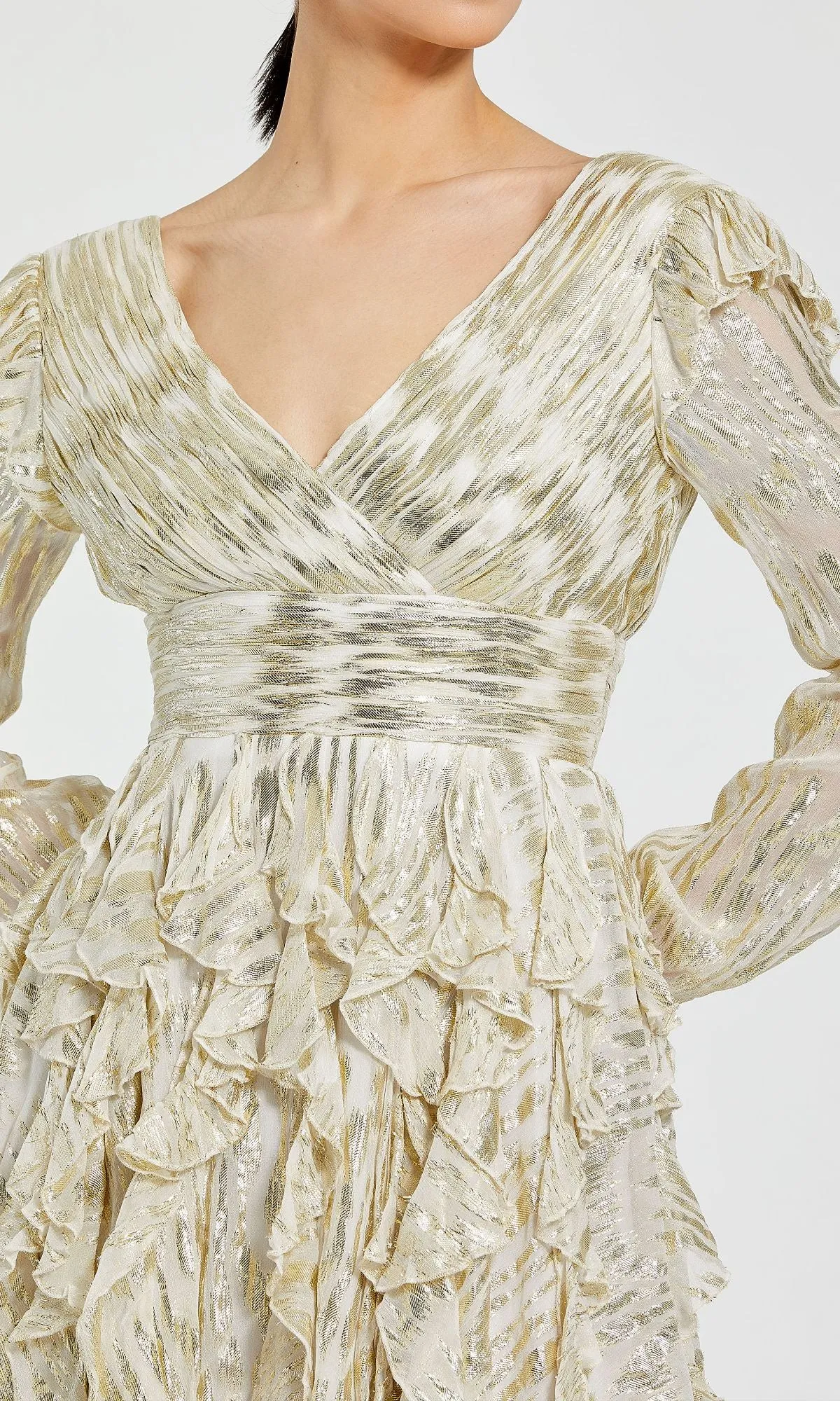 Long Sleeve Gold Cocktail Dress: Mac Duggal 9305 sold by PromGirl product image thumbnail 3