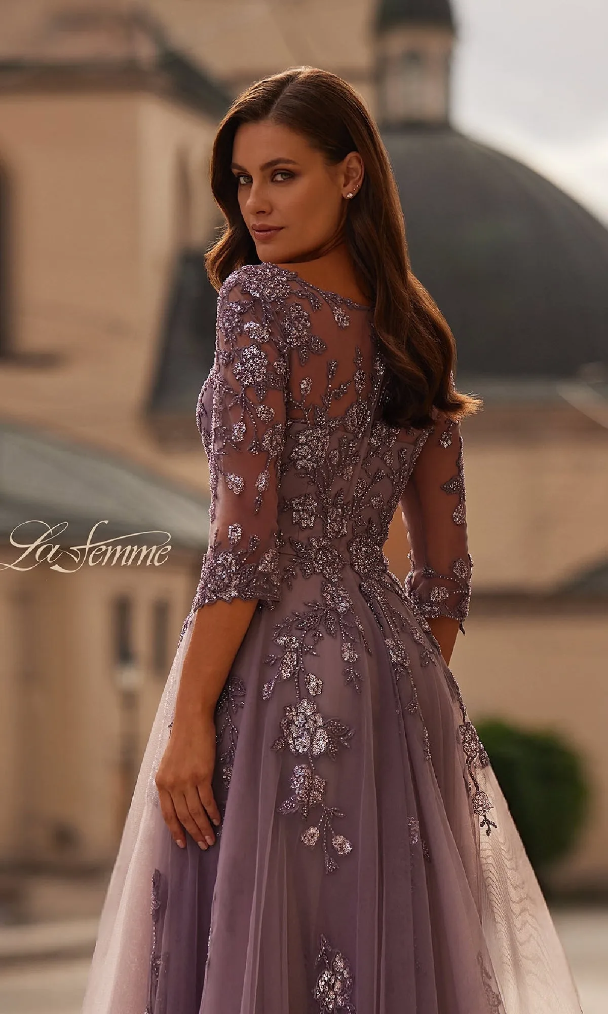 A-Line Tulle Sleeved Formal Dress: La Femme 32538 sold by PromGirl product image thumbnail 5