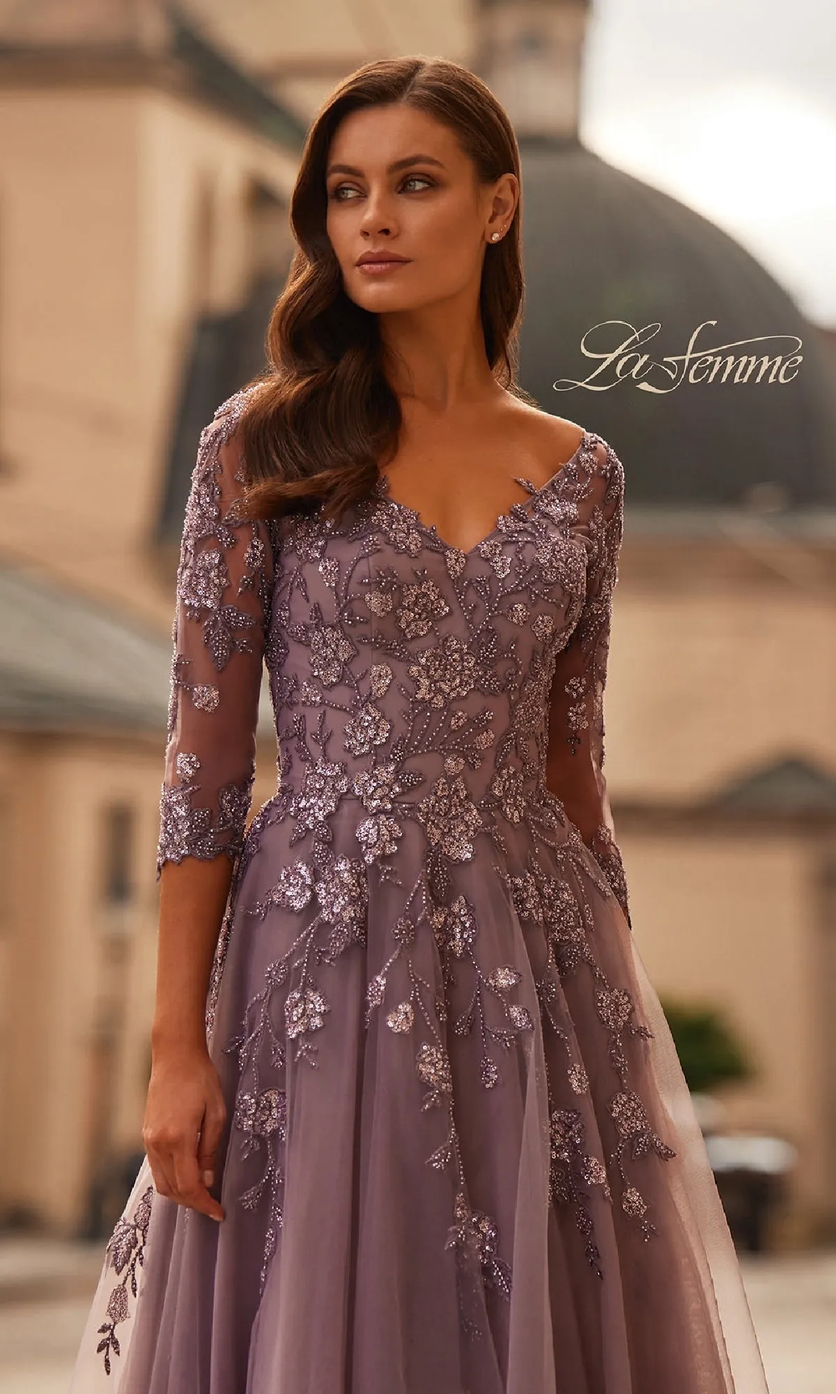 A-Line Tulle Sleeved Formal Dress: La Femme 32538 sold by PromGirl product image thumbnail 3