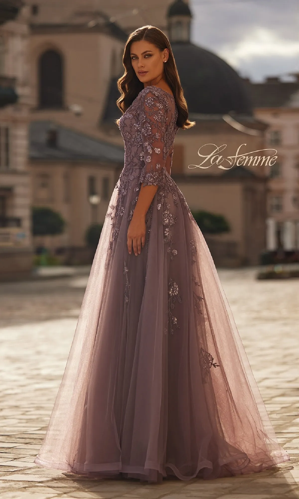 A-Line Tulle Sleeved Formal Dress: La Femme 32538 sold by PromGirl product image thumbnail 4