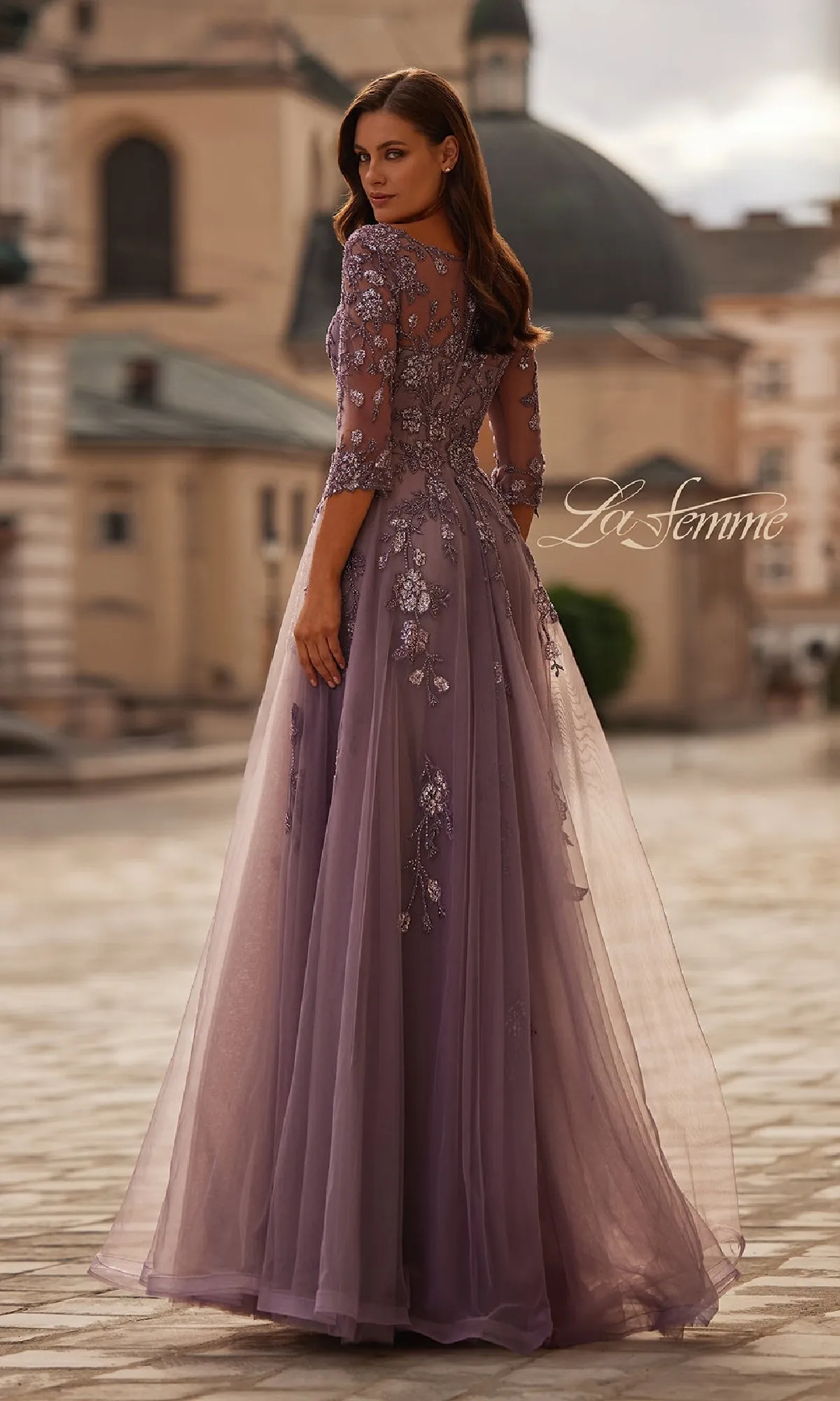 A-Line Tulle Sleeved Formal Dress: La Femme 32538 sold by PromGirl product image thumbnail 2