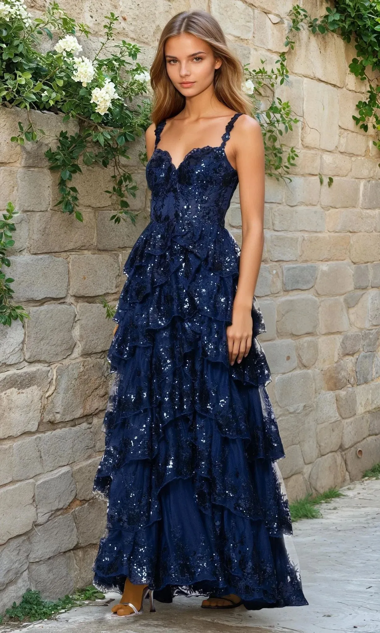 Long Navy Prom Dress: Blondie Nites 5394BN sold by PromGirl