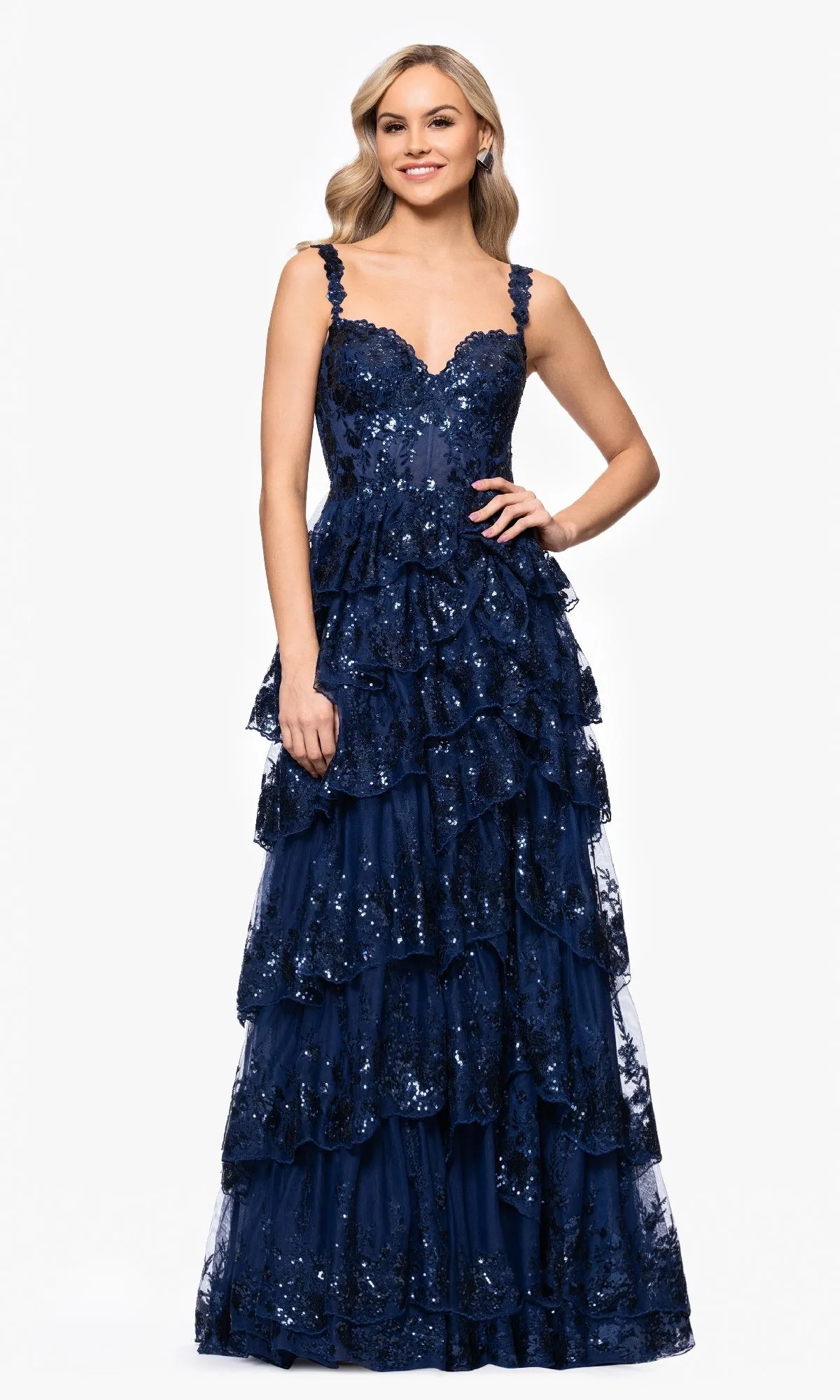 Long Navy Prom Dress: Blondie Nites 5394BN sold by PromGirl product image thumbnail 3