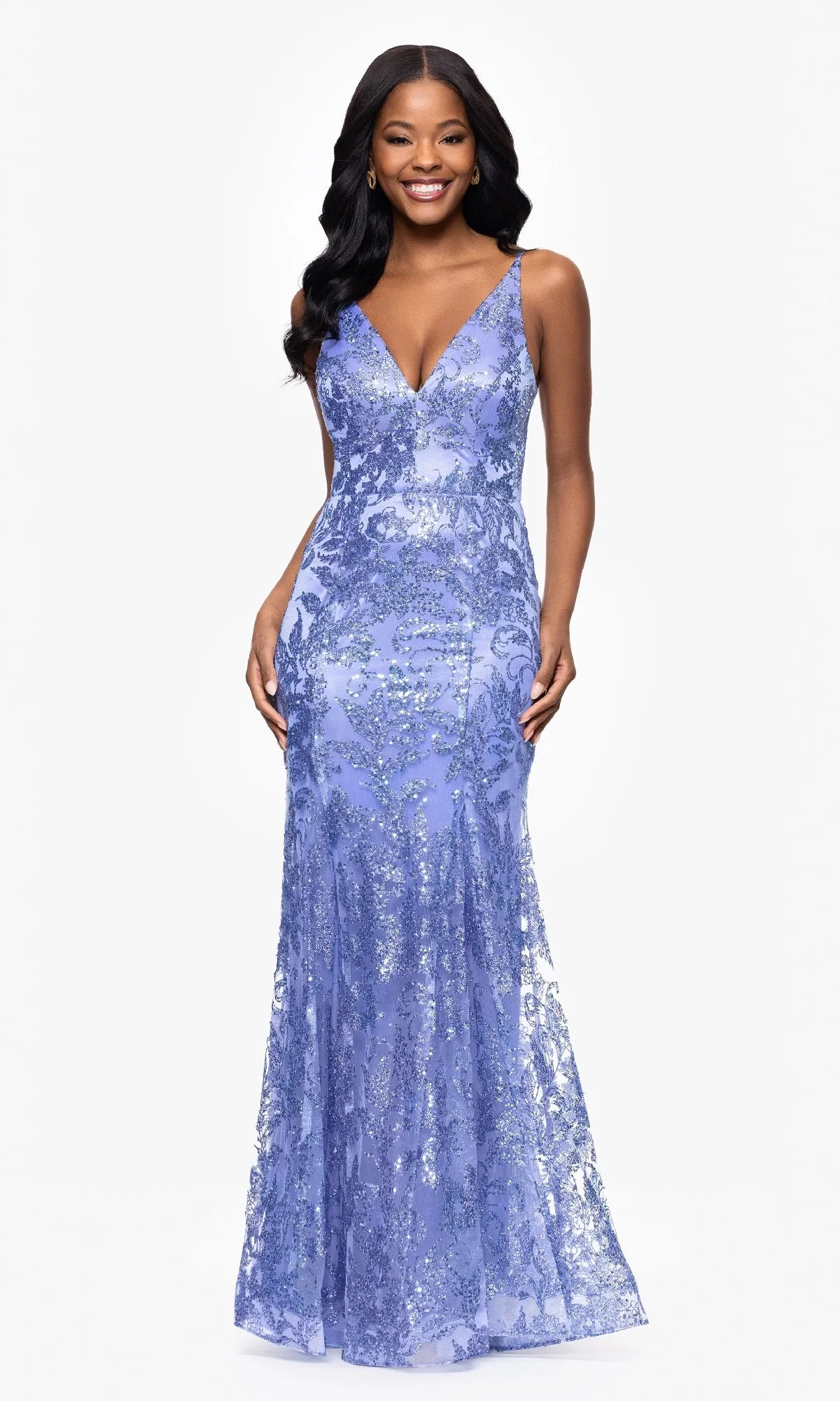 Long Sequin-Print Prom Dress: Blondie Nites 4501BN sold by PromGirl product image thumbnail 3