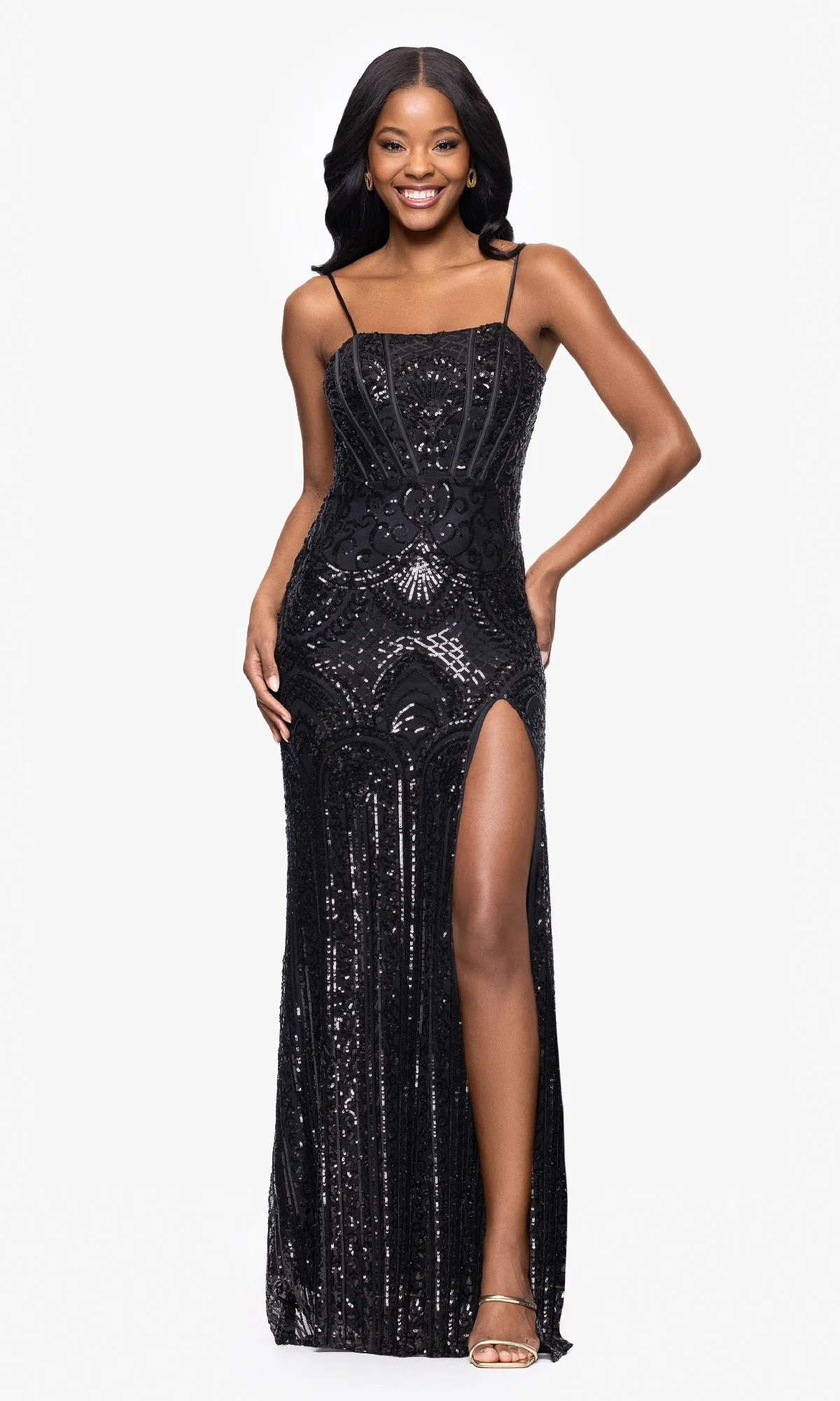 Long Black Sequin Prom Dress: Blondie Nites 5327BN sold by PromGirl product image thumbnail 3