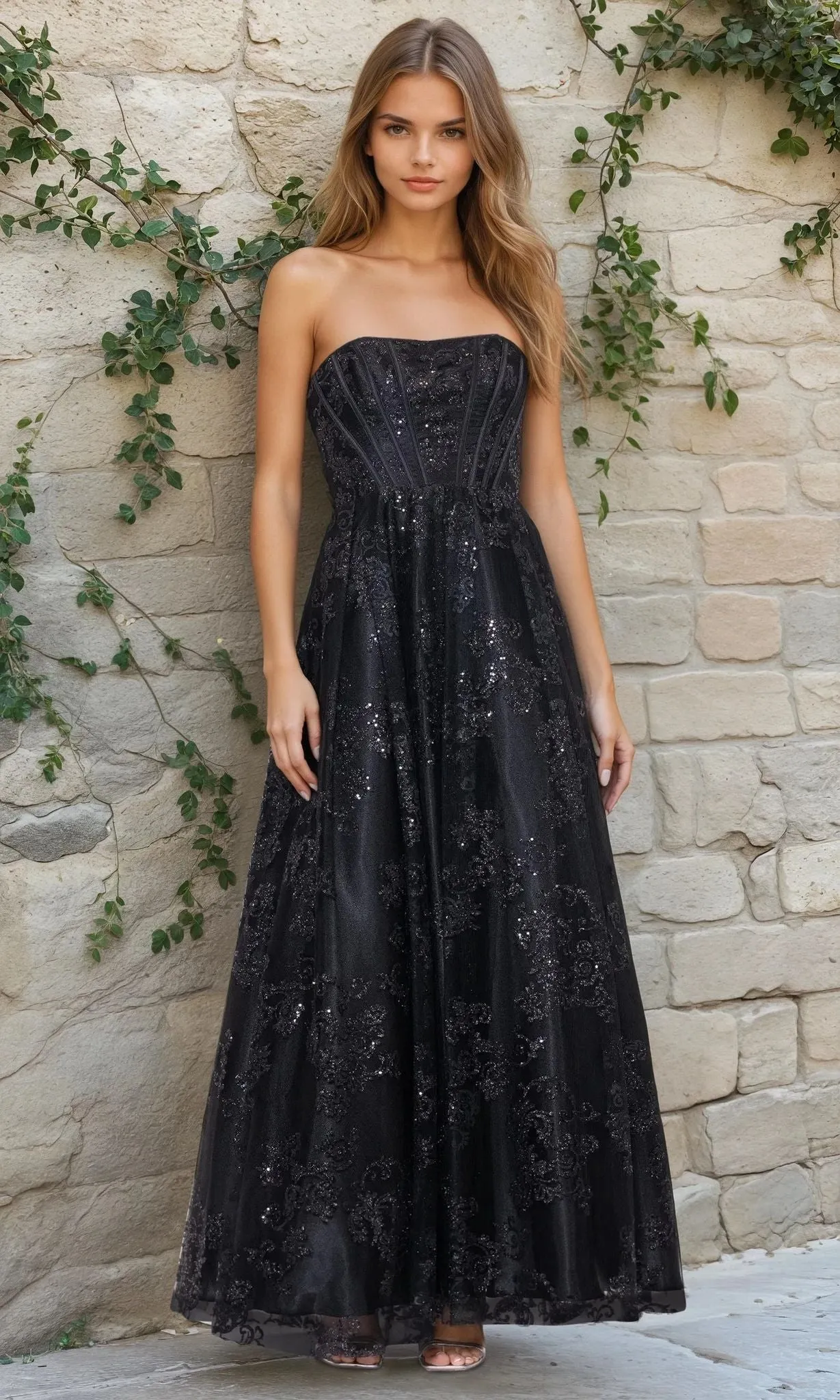 Strapless Glitter Prom Dress: Blondie Nites 4792BN sold by PromGirl