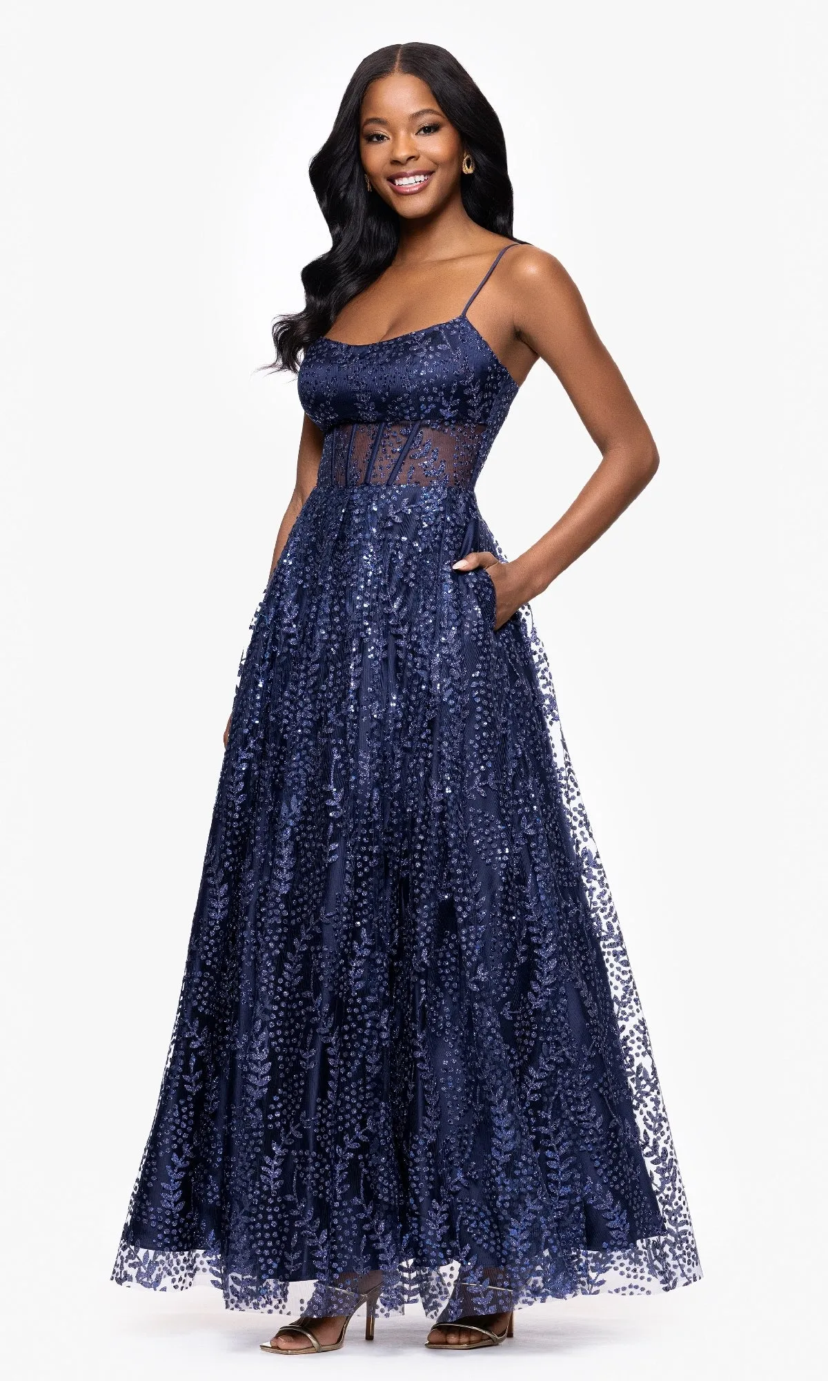Glitter-Print Prom Ball Gown: Blondie Nites 5539BN sold by PromGirl product image thumbnail 3
