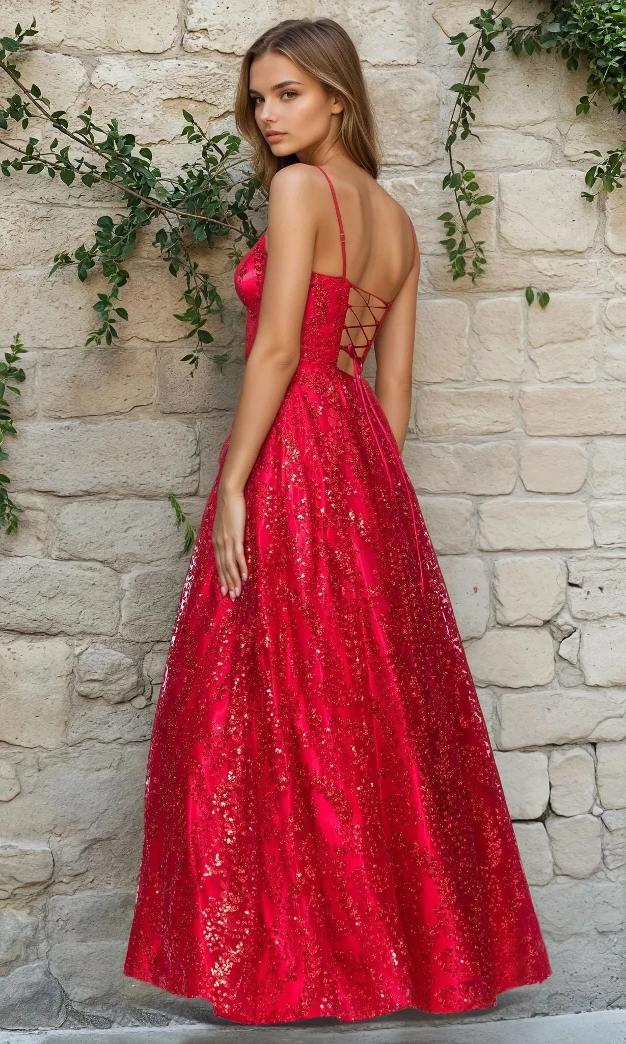 Glitter-Print Prom Ball Gown: Blondie Nites 5539BN sold by PromGirl product image thumbnail 2
