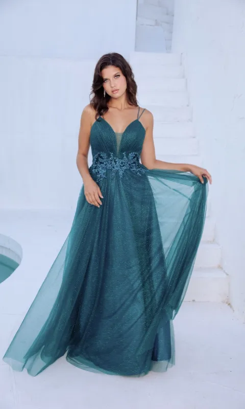 Lace-Up Long Shimmer Prom Dress: Eureka 9797 sold by PromGirl