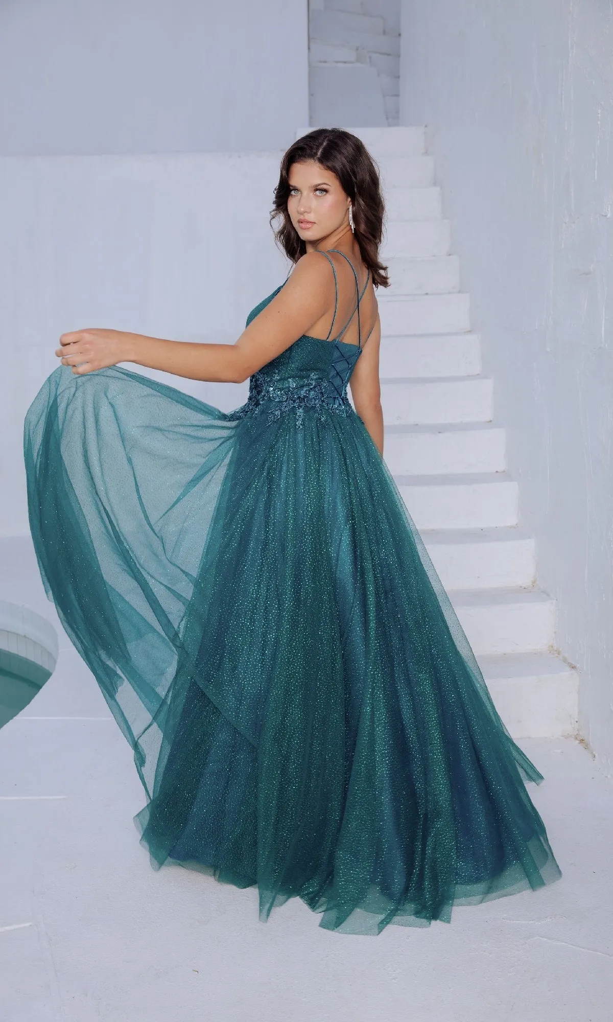 Lace-Up Long Shimmer Prom Dress: Eureka 9797 sold by PromGirl product image thumbnail 2