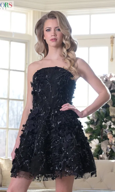 Strapless Floral Homecoming Dress: Colors Dress 3659 sold by PromGirl