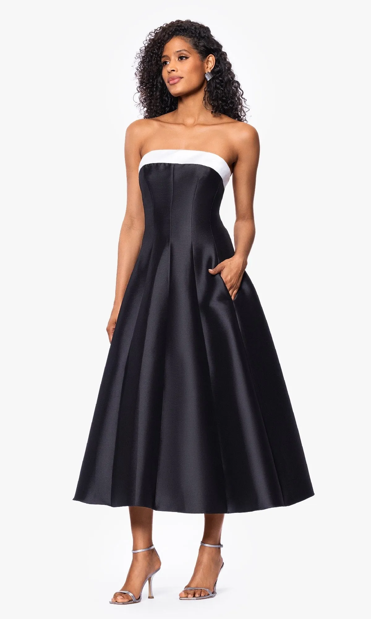 Tea-Length Black Formal Dress: Betsy and Adam A27115 sold by PromGirl product image thumbnail 3