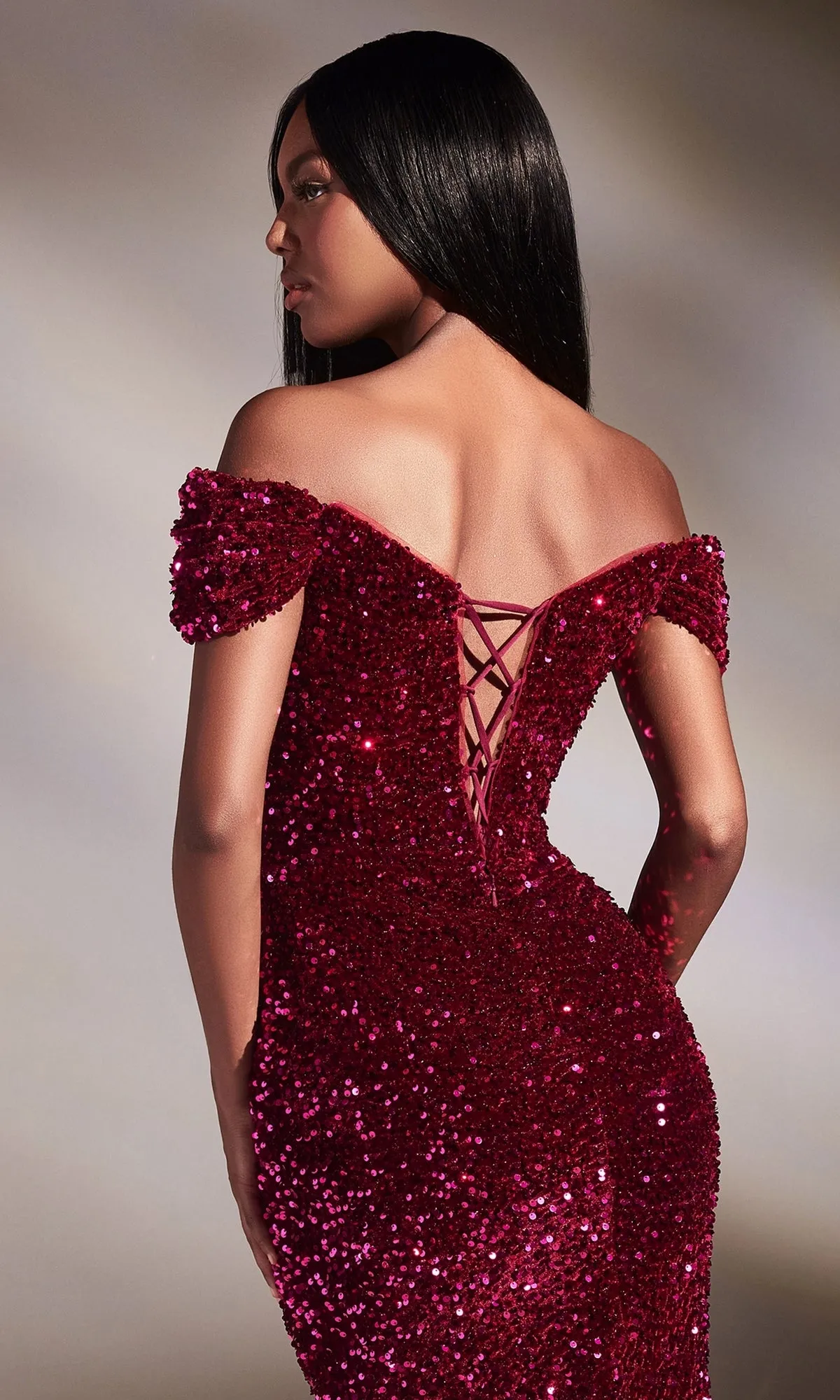 Magenta Pink Off-Shoulder Long Prom Dress CA109 sold by PromGirl product image thumbnail 3