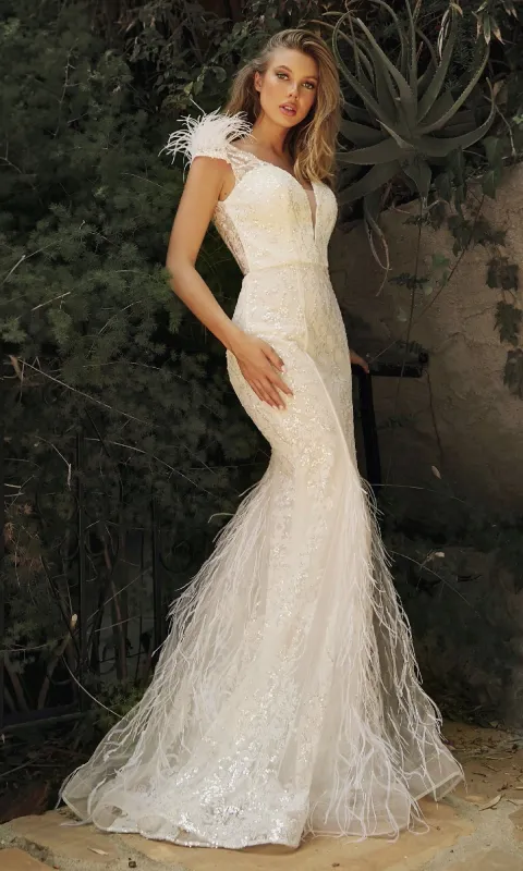 Long Wedding Dress: Ladivine C57W sold by PromGirl