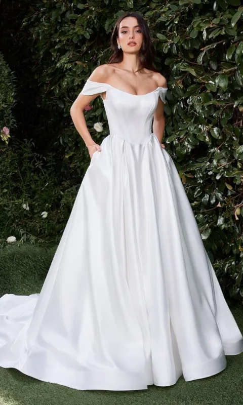 Long Off-White Wedding Gown: Ladivine CDS513W sold by PromGirl