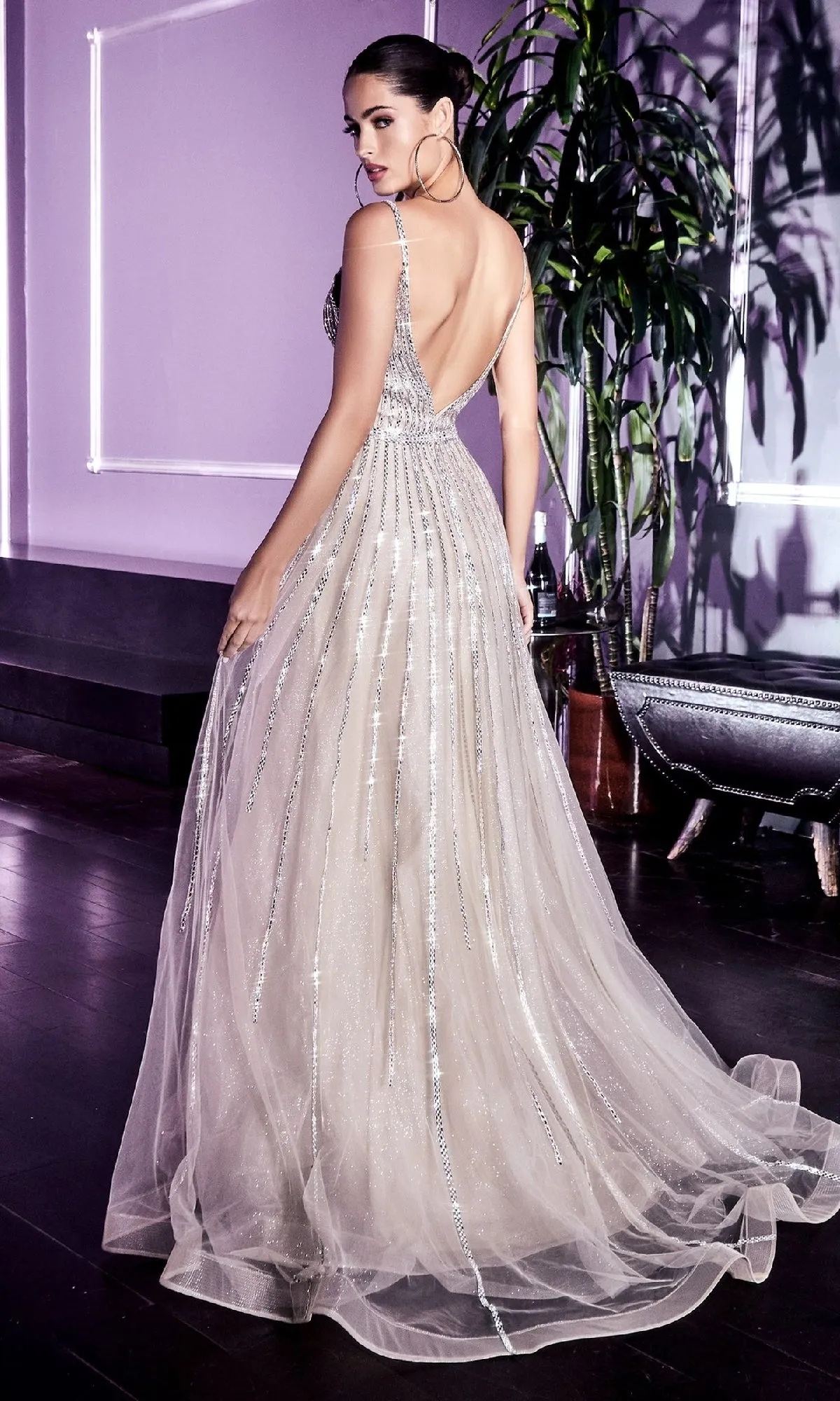 Glitter-Tulle Long Prom Dress: Ladivine CD940 sold by PromGirl product image thumbnail 2
