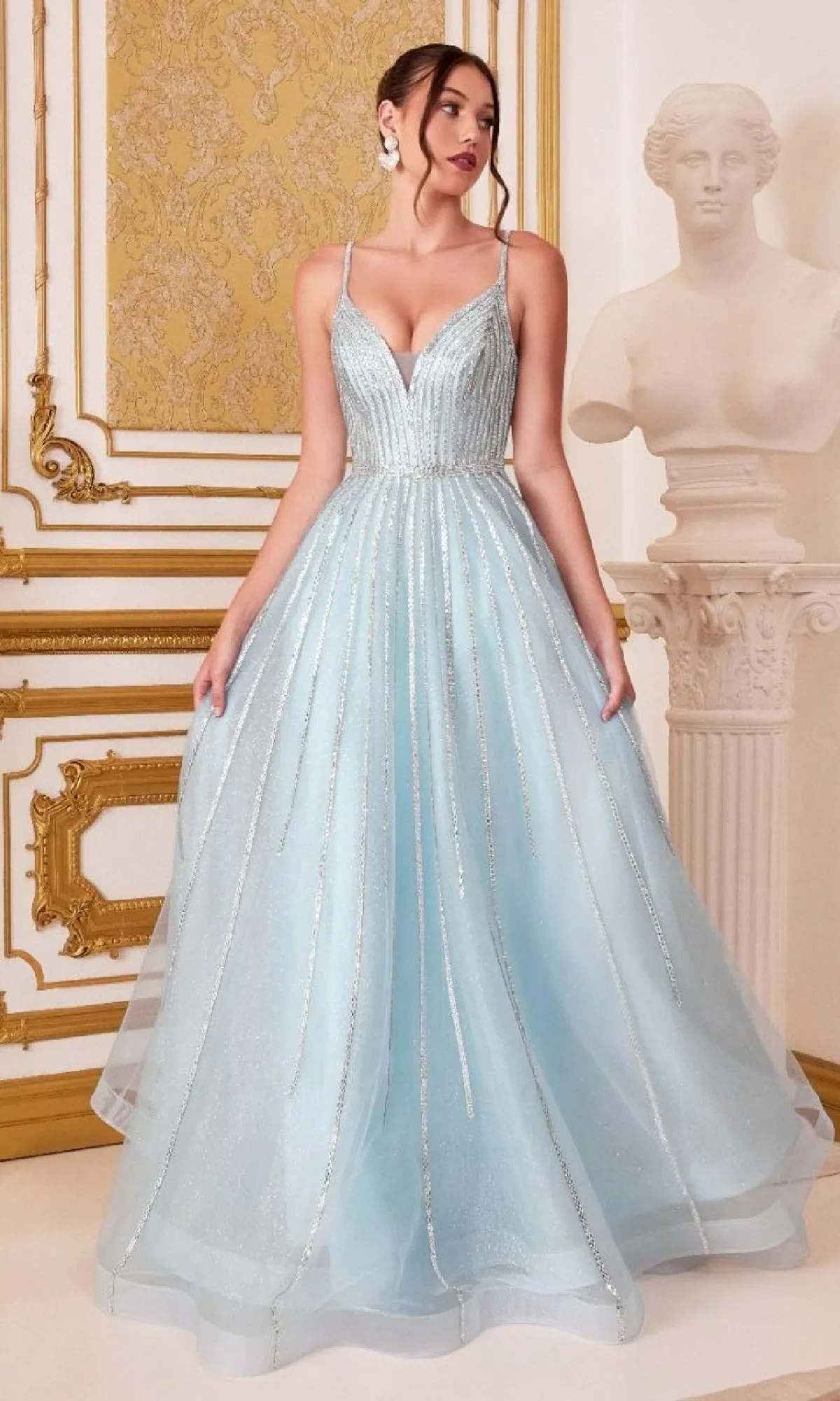 Glitter-Tulle Long Prom Dress: Ladivine CD940 sold by PromGirl
