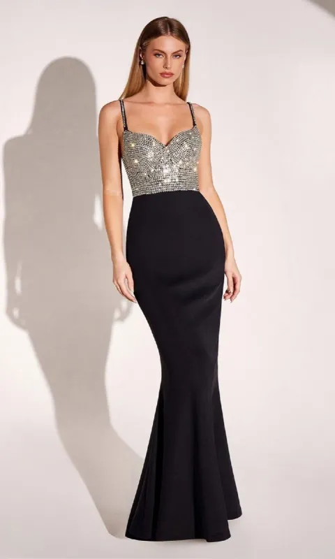 Beaded-Bodice Long Prom Dress: Amoris T9002 sold by PromGirl