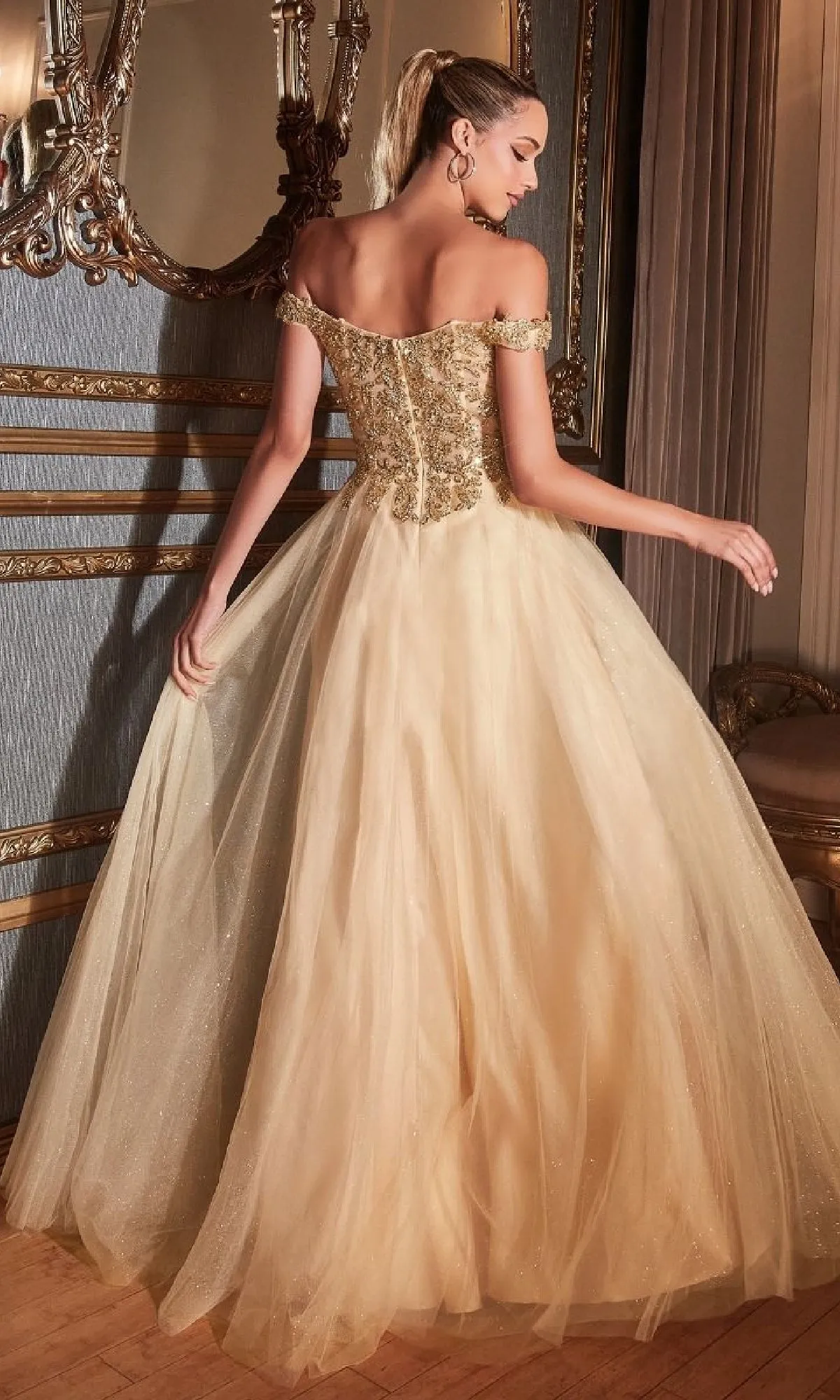 Beaded-Bodice Long Prom Dress: Ladivine CD0177 sold by PromGirl product image thumbnail 2
