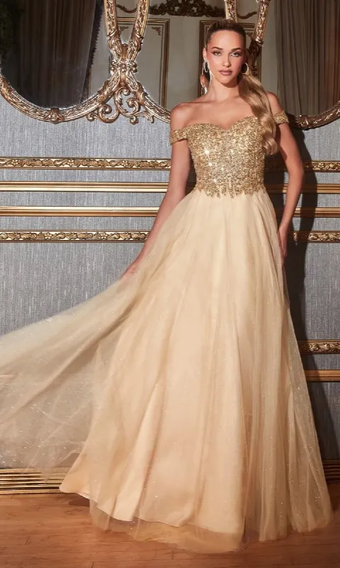 Beaded-Bodice Long Prom Dress: Ladivine CD0177 sold by PromGirl