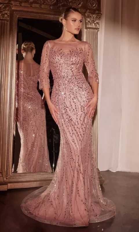 Long Sleeve Long Sequin Prom Gown: Ladivine CD0105 sold by PromGirl