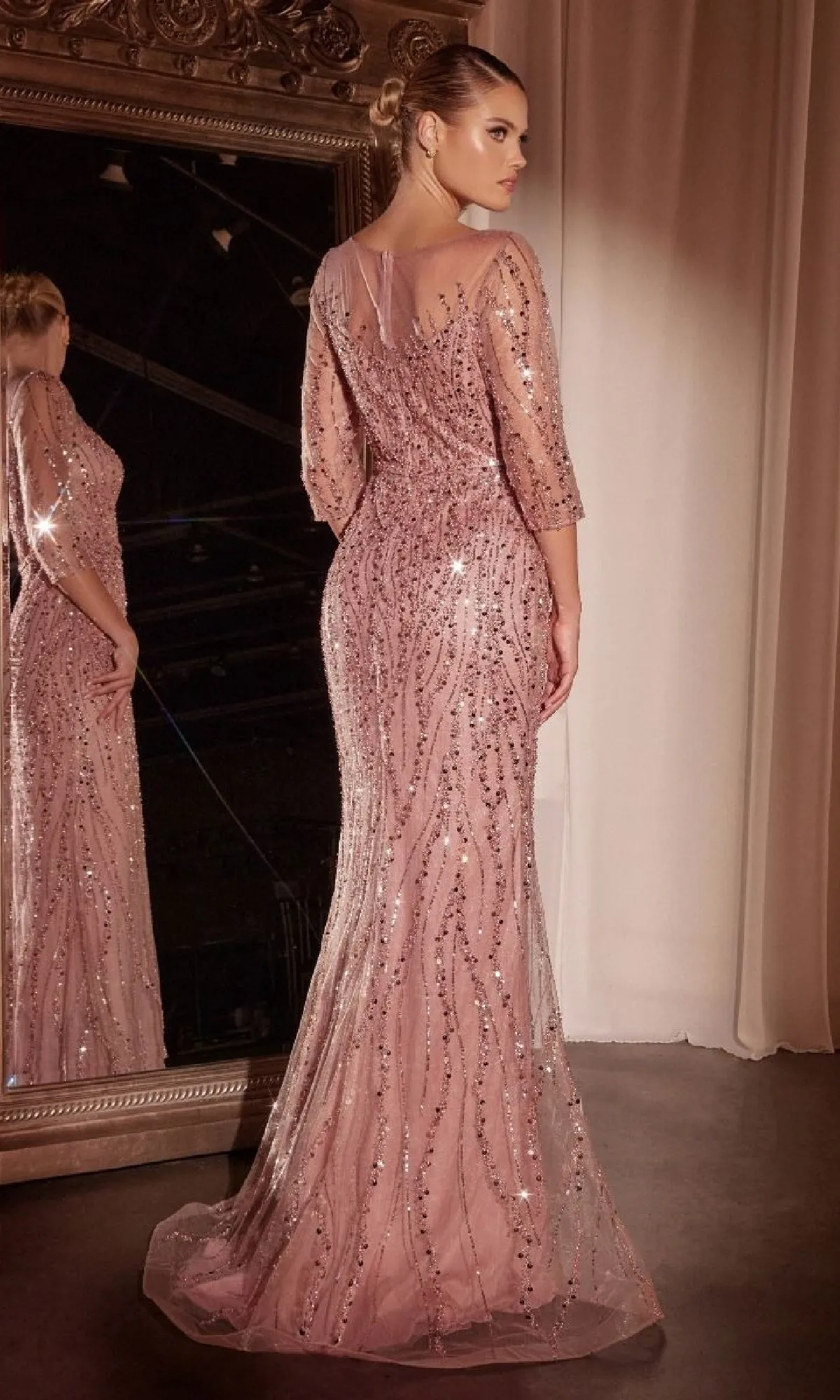 Long Sleeve Long Sequin Prom Gown: Ladivine CD0105 sold by PromGirl product image thumbnail 2