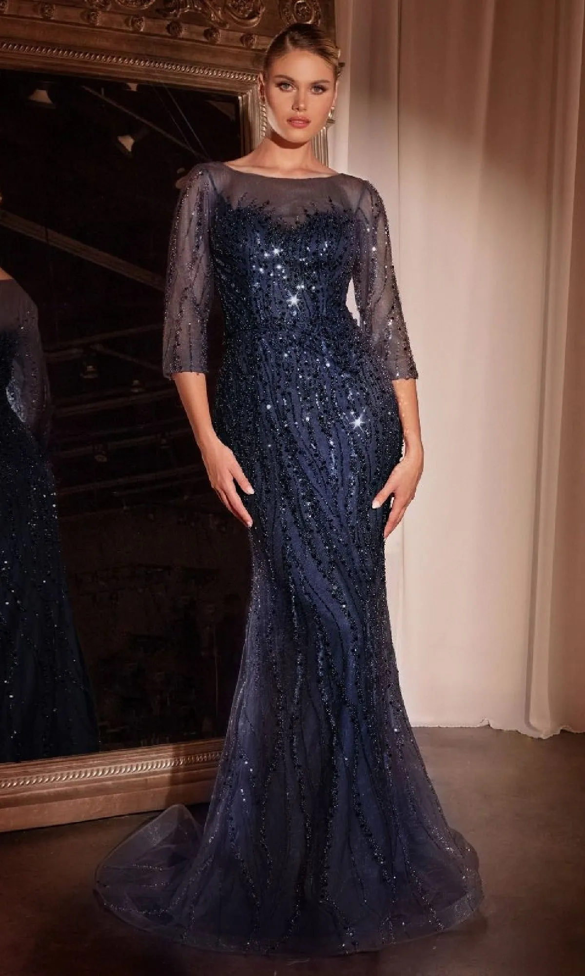 Long Sleeve Long Sequin Prom Gown: Ladivine CD0105 sold by PromGirl product image thumbnail 3