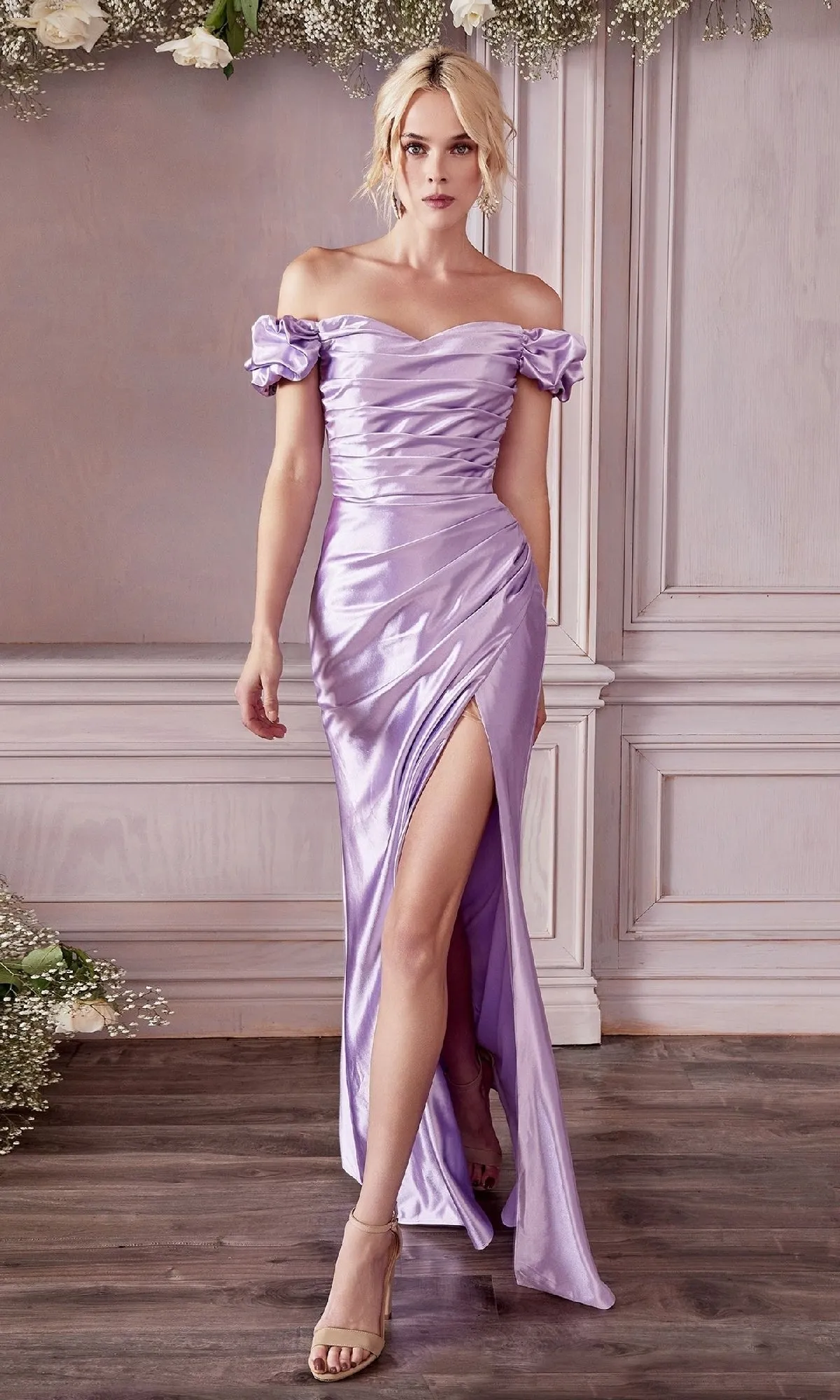 Ruched Long Satin Prom Dress: Ladivine KV1056 sold by PromGirl product image thumbnail 5
