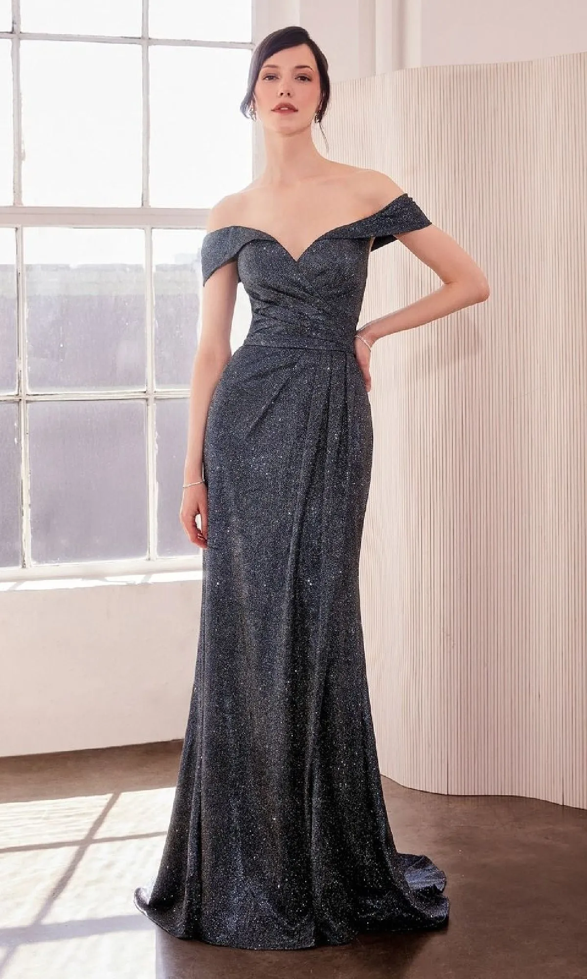 Off-the-Shoulder Glitter Prom Gown: Amoris T605 sold by PromGirl product image thumbnail 5