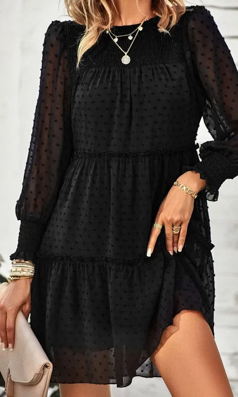 Long-Sleeve Short Casual Dress with Swiss Dots sold by PromGirl product image thumbnail 4