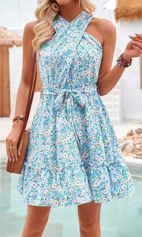 High-Neck Floral-Print Short Casual Summer Dress sold by PromGirl product image thumbnail 3