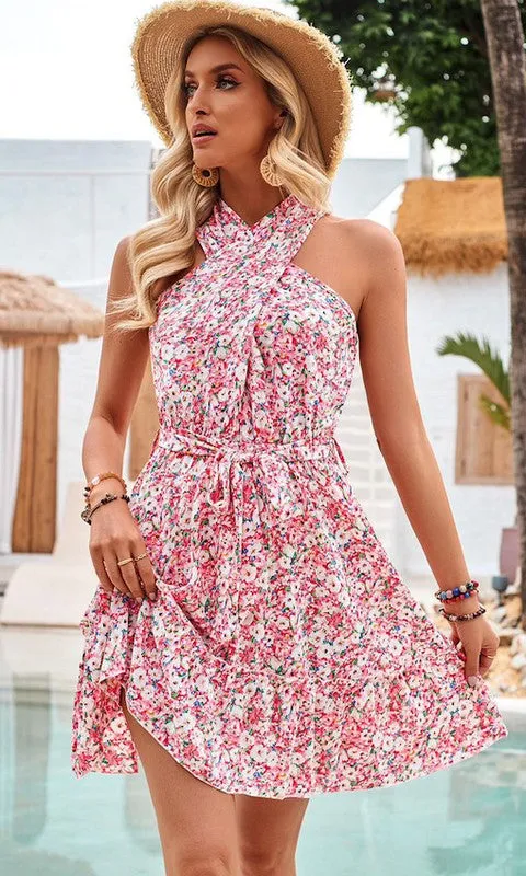 High-Neck Floral-Print Short Casual Summer Dress sold by PromGirl