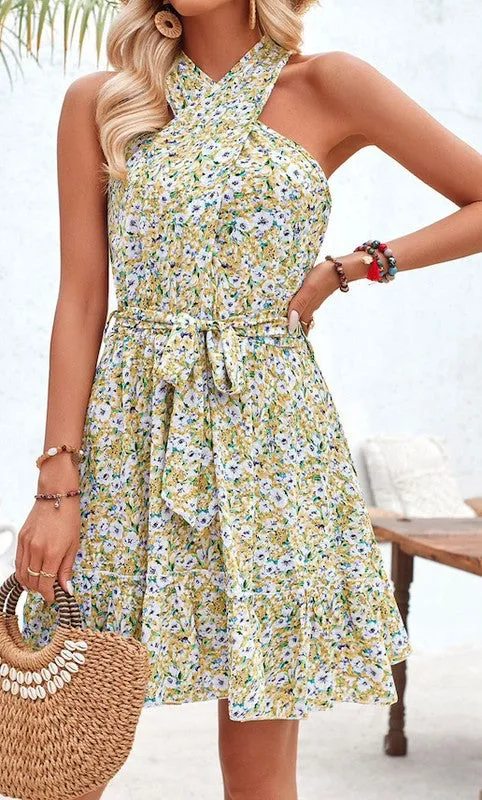 High-Neck Floral-Print Short Casual Summer Dress sold by PromGirl product image thumbnail 2