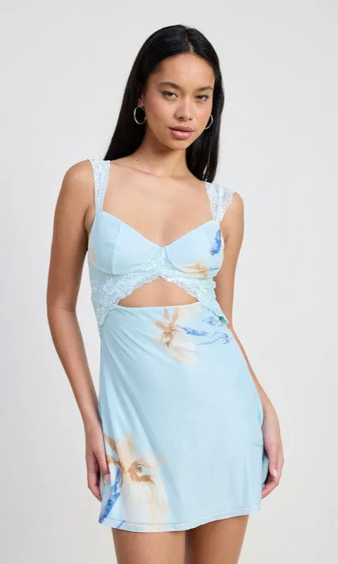Floral-Print Baby Blue Short Casual Summer Dress sold by PromGirl