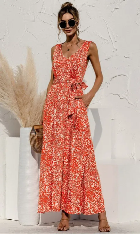 Sleeveless Casual Print Maxi Dress with Pockets sold by PromGirl