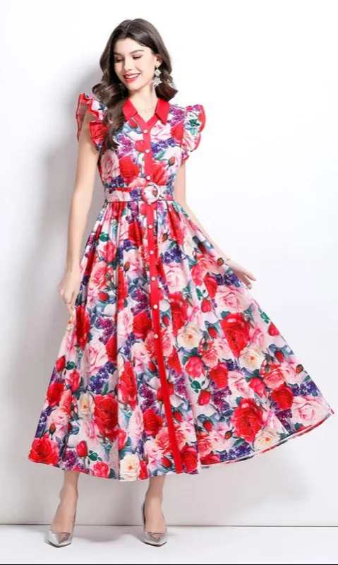 Floral-Print Cap-Sleeve Casual Summer Maxi Dress sold by PromGirl