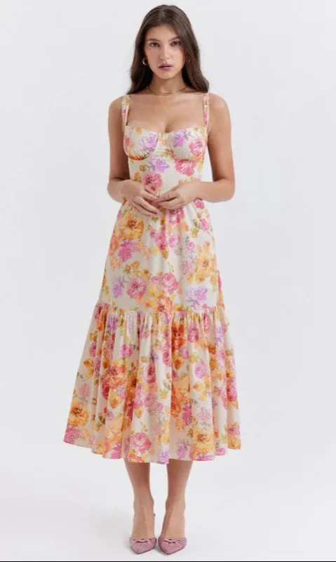Tea-Length Floral-Print Tiered A-Line Casual Dress sold by PromGirl