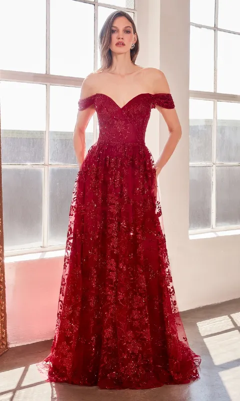 Long Glitter-Print Prom Dress: Amoris by Ladivine T607 sold by PromGirl