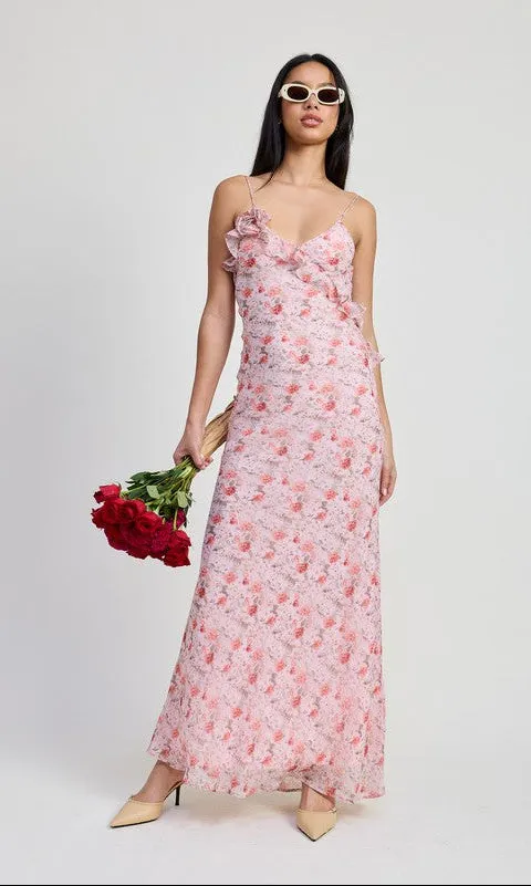 Pink Floral Backless Summer Maxi Dress sold by PromGirl