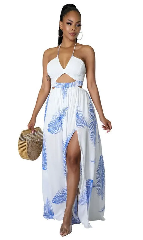 Cut-Out Halter Print Casual Summer Dress with Slit sold by PromGirl product image thumbnail 3