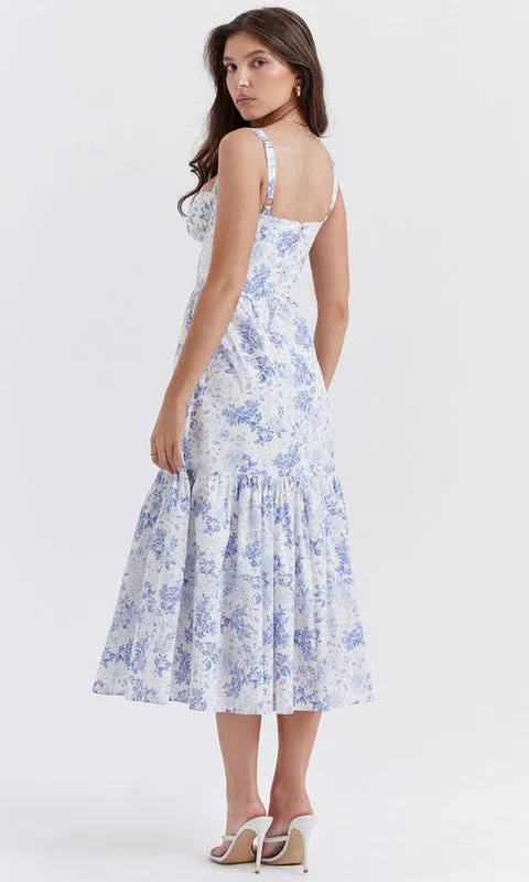 Tea Length White and Blue Floral Casual Dress sold by PromGirl product image thumbnail 2