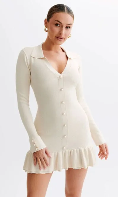 Long-Sleeve Collared Short Sweater Dress sold by PromGirl product image thumbnail 3