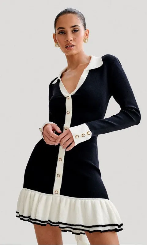 Long-Sleeve Collared Short Sweater Dress sold by PromGirl