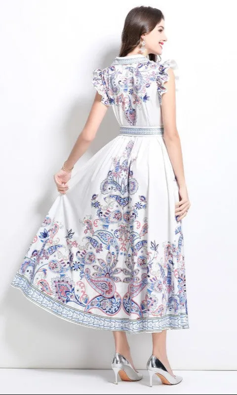 Multi-Color Paisley Print Belted Maxi Dress sold by PromGirl product image thumbnail 2