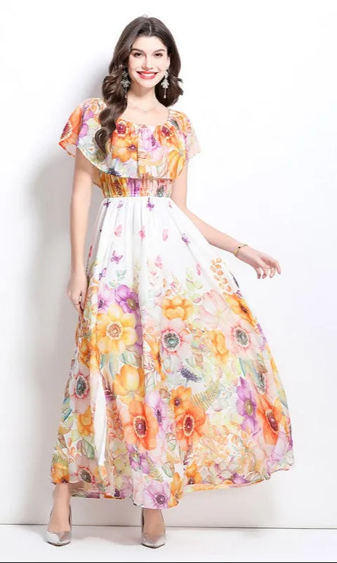 A-Line Ruffled Floral-Print Casual Maxi Dress sold by PromGirl