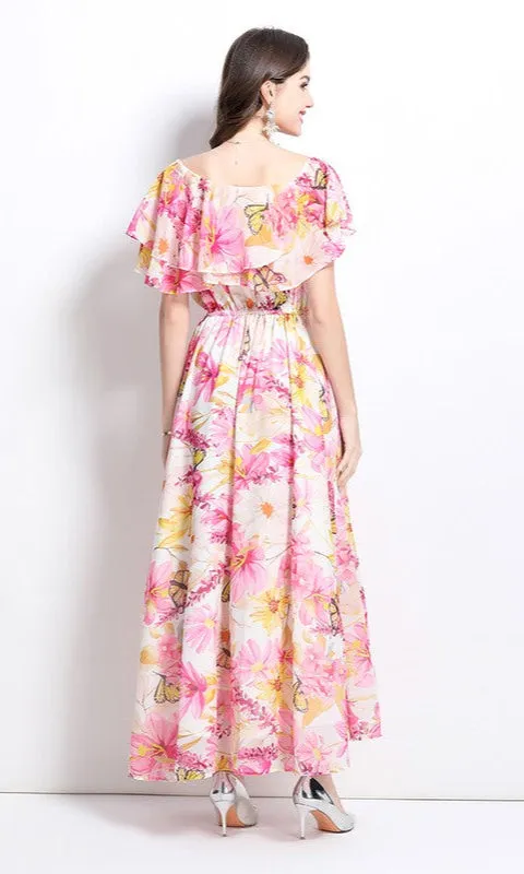 Pink Floral Long Flowy Maxi Dress sold by PromGirl product image thumbnail 2